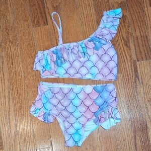 Mermaid Scales Kids Two Piece Swimsuit Set Size 10 (140) Purple Blue